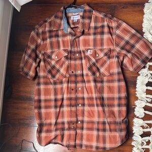 Carhartt Men's Plaid Button-Down Shirt - Orange and Black